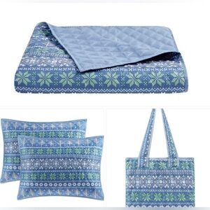 Full/Queen MARTHA STEWART Collection Holiday Sweater Quilt Shams Tote Bag set